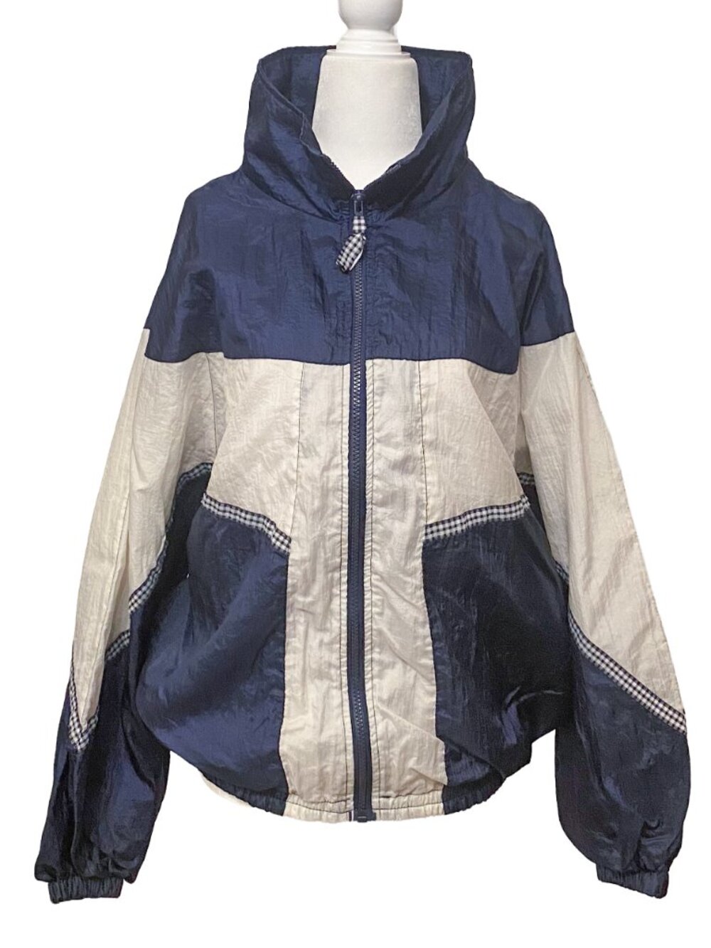 Vintage 90s Pro Spirit Colorblock Windbreaker Jacket Navy Blue & White Medium